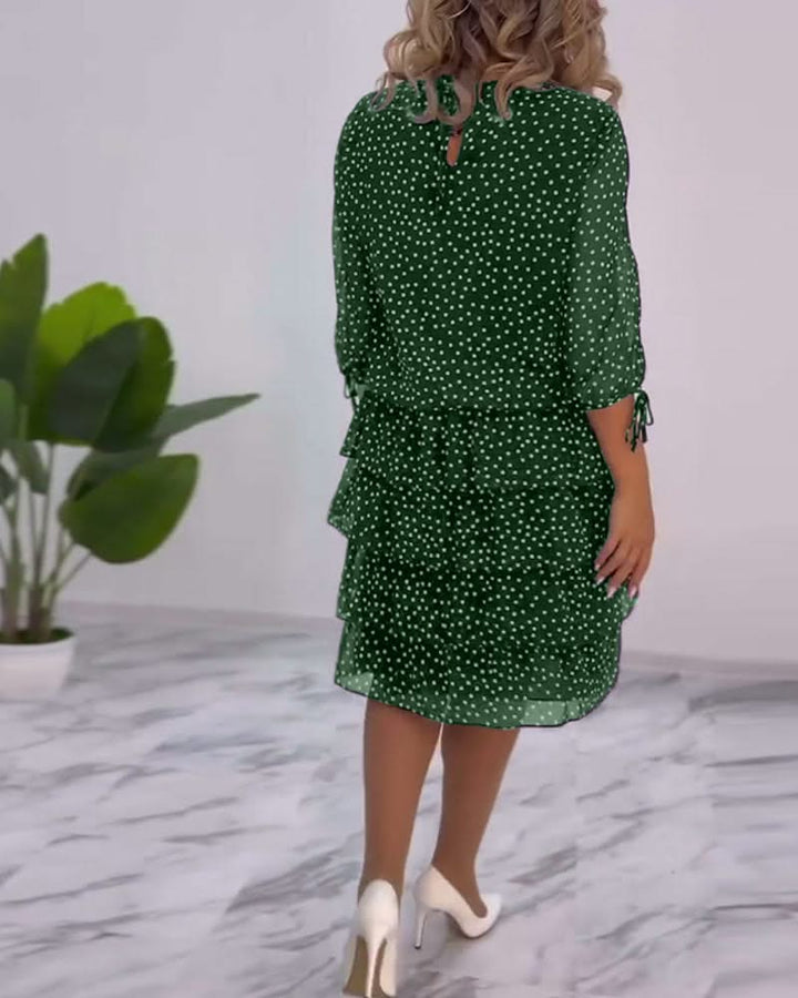 Tiered Midi Dress Polka Dot Flowing Silhouette Elegant Style
