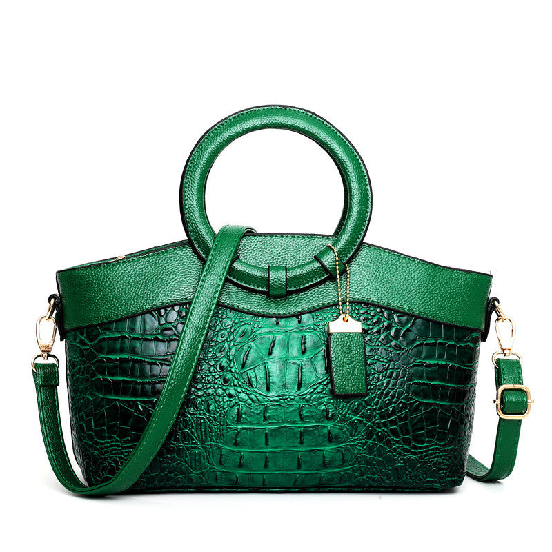 Croc Embossed Top Handle Handbag with Shoulder Strap for Women