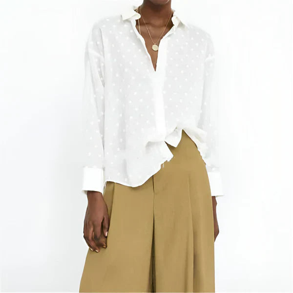 Blouse Button Up Long Sleeve Polka Dot Relaxed Fit Casual Style