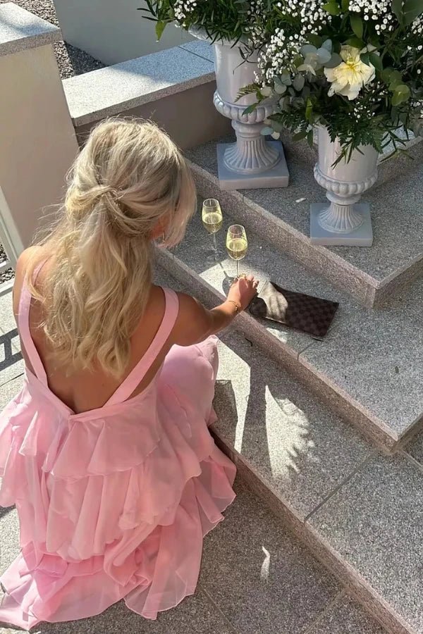 Maxi Dress Halter Neck Tiered Ruffle Elegant Evening Style