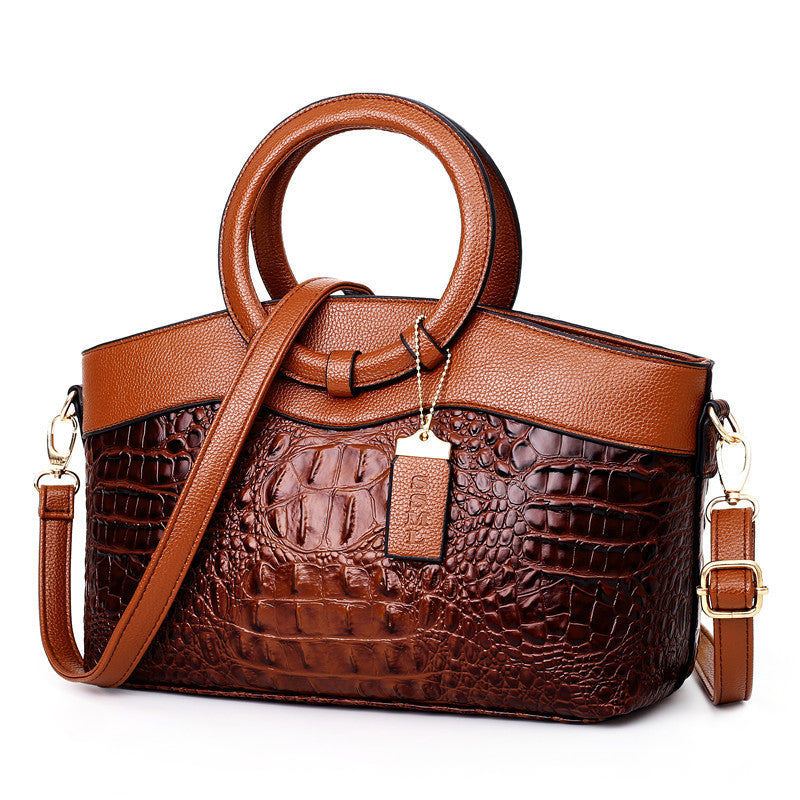 Croc Embossed Top Handle Handbag with Shoulder Strap for Women