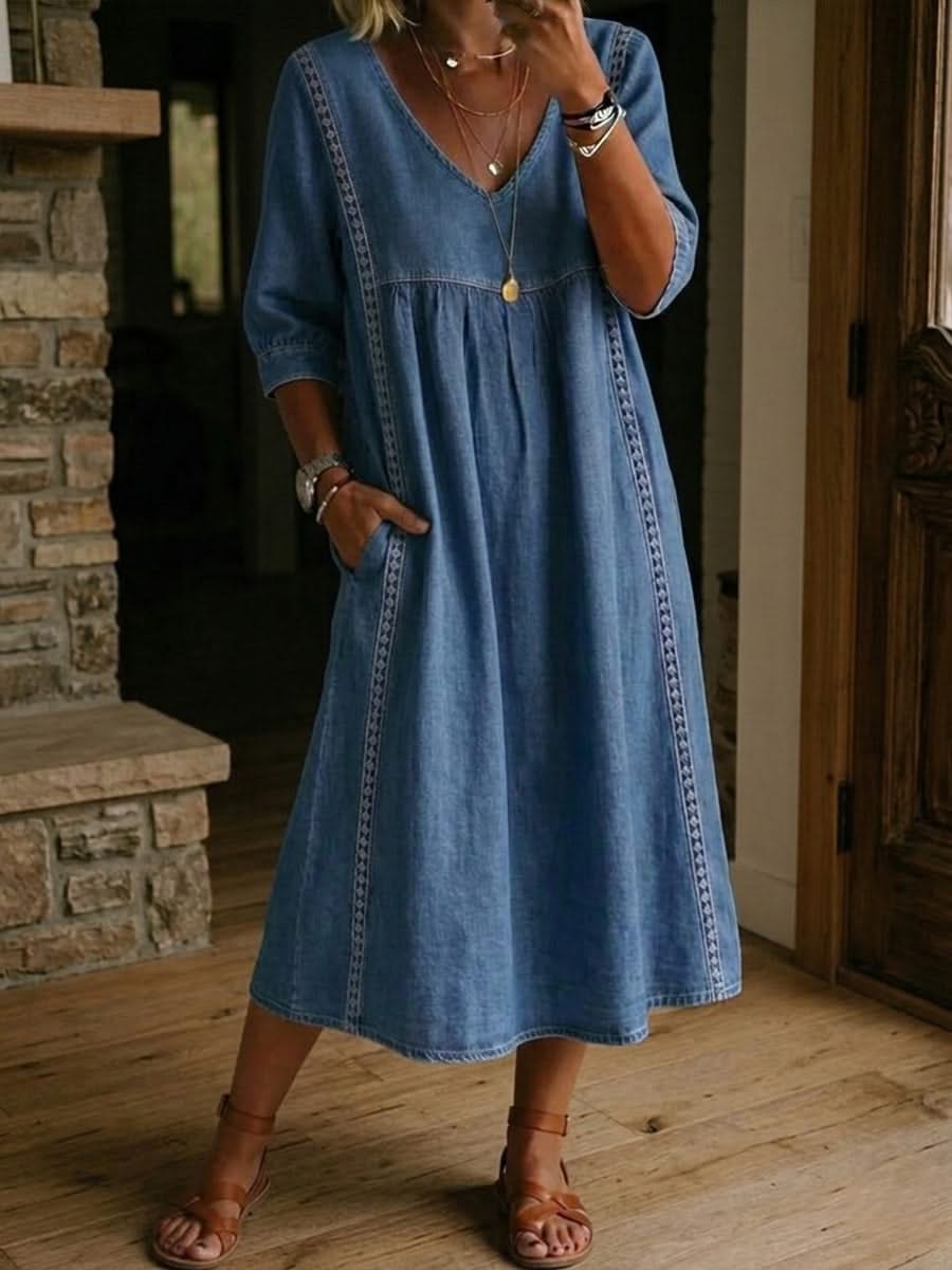 Lace Midi Dress Casual Elegant Relaxed Fit Feminine Style