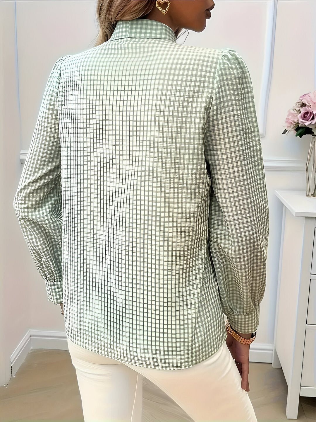 Blouse Bow Tie Neck Long Sleeve Relaxed Fit Casual Style