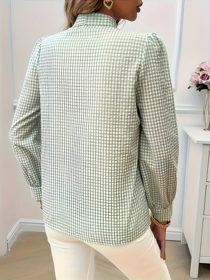 Blouse Bow Tie Neck Long Sleeve Relaxed Fit Casual Style