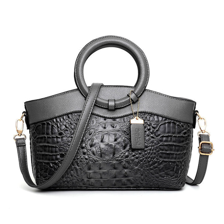 Croc Embossed Top Handle Handbag with Shoulder Strap for Women