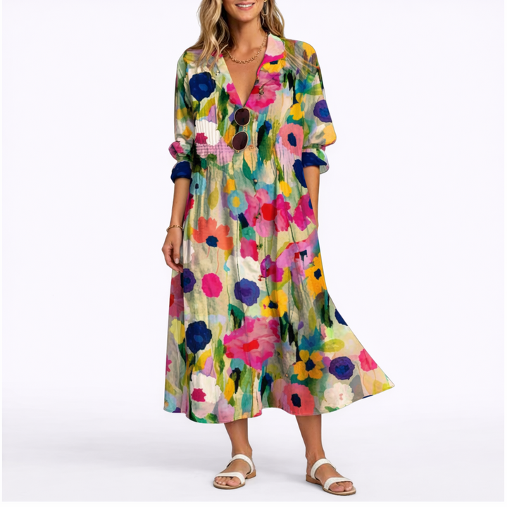 Maxi Dress Floral Print Flattering Fit Elegant Flowing Comfort Style