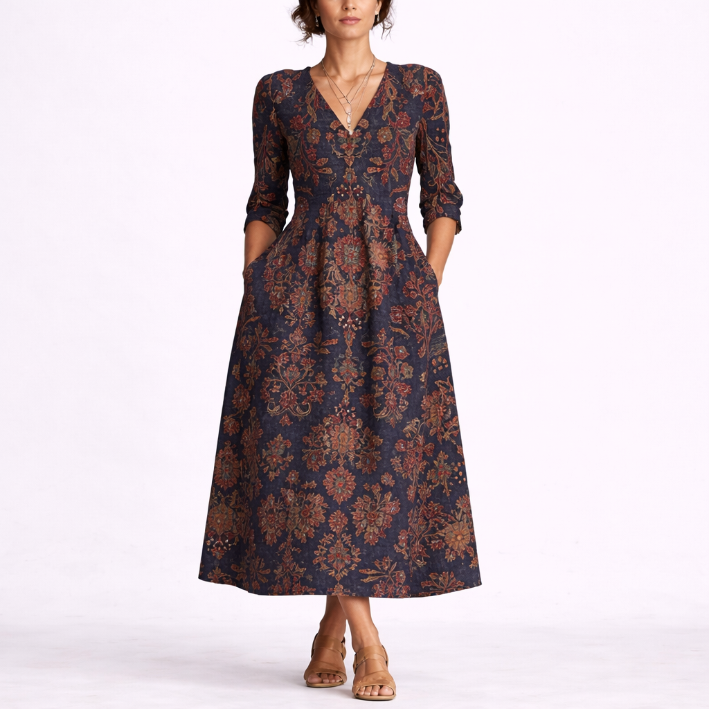 Linen Dress Floral Print Elegant Flowing Summer Style