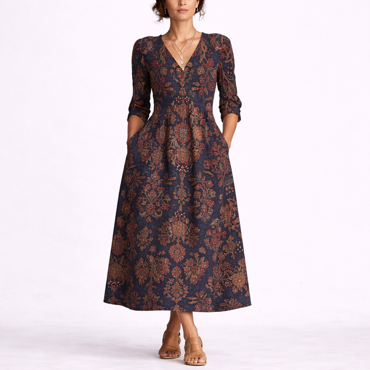 Linen Dress Floral Print Elegant Flowing Summer Style