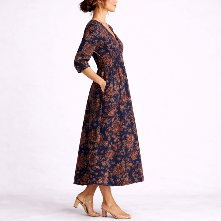 Linen Dress Floral Print Elegant Flowing Summer Style