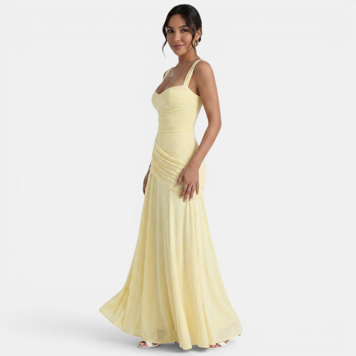 Maxi Dress with Wide Straps and Draped Back for Women