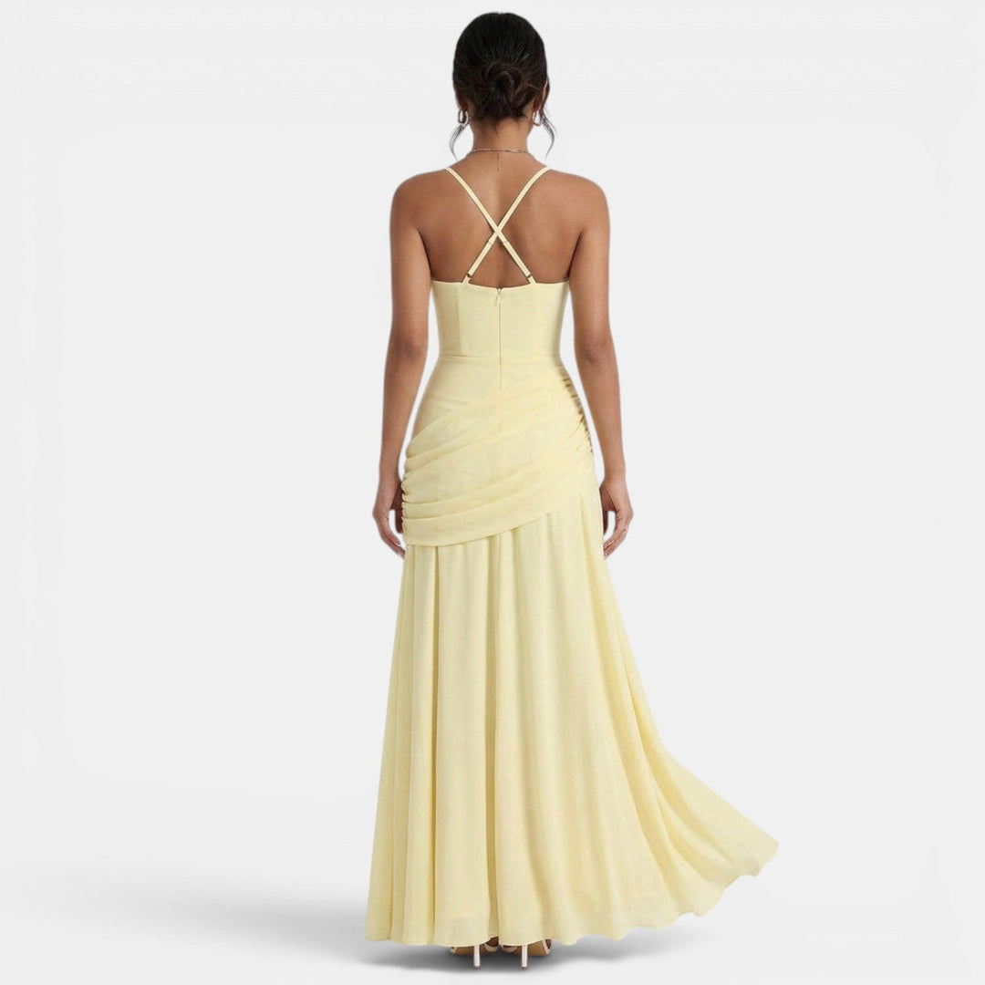 Maxi Dress with Wide Straps and Draped Back for Women