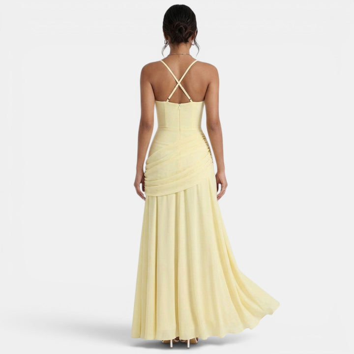 Maxi Dress with Wide Straps and Draped Back for Women