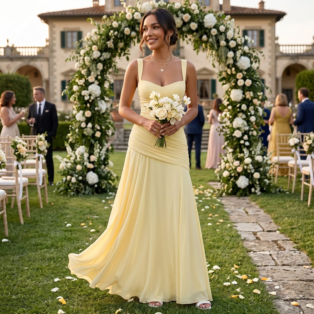 Maxi Dress with Wide Straps and Draped Back for Women