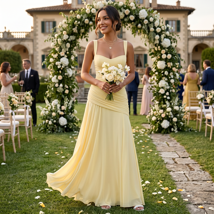 Maxi Dress with Wide Straps and Draped Back for Women