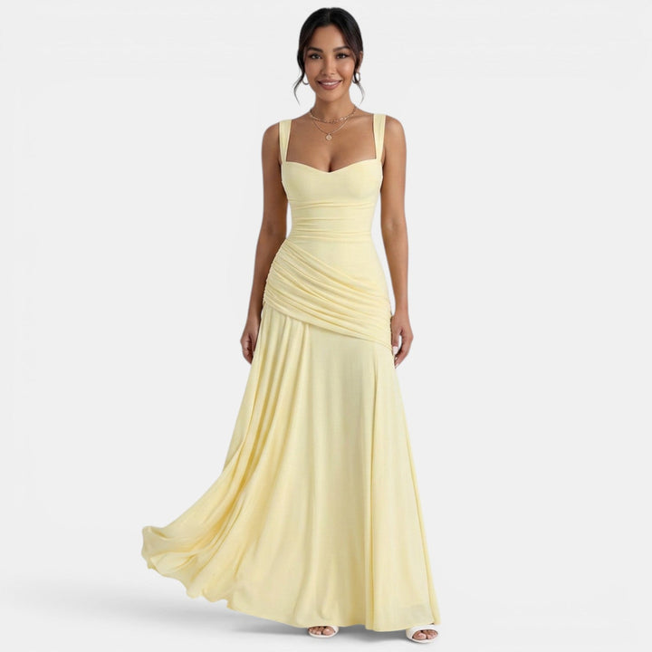 Maxi Dress with Wide Straps and Draped Back for Women
