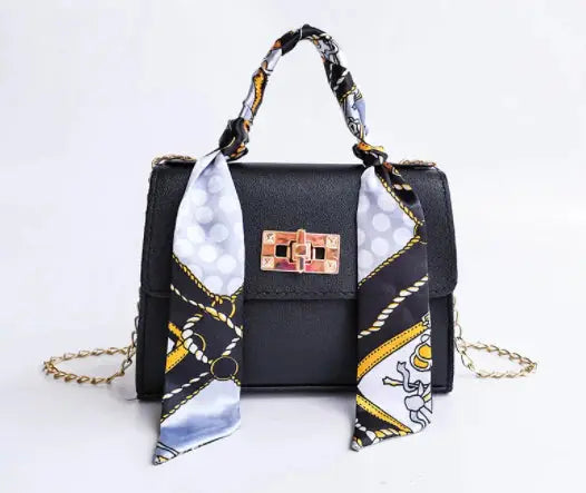 Top Handle Handbag with Scarf Handle and Chain Strap for Women