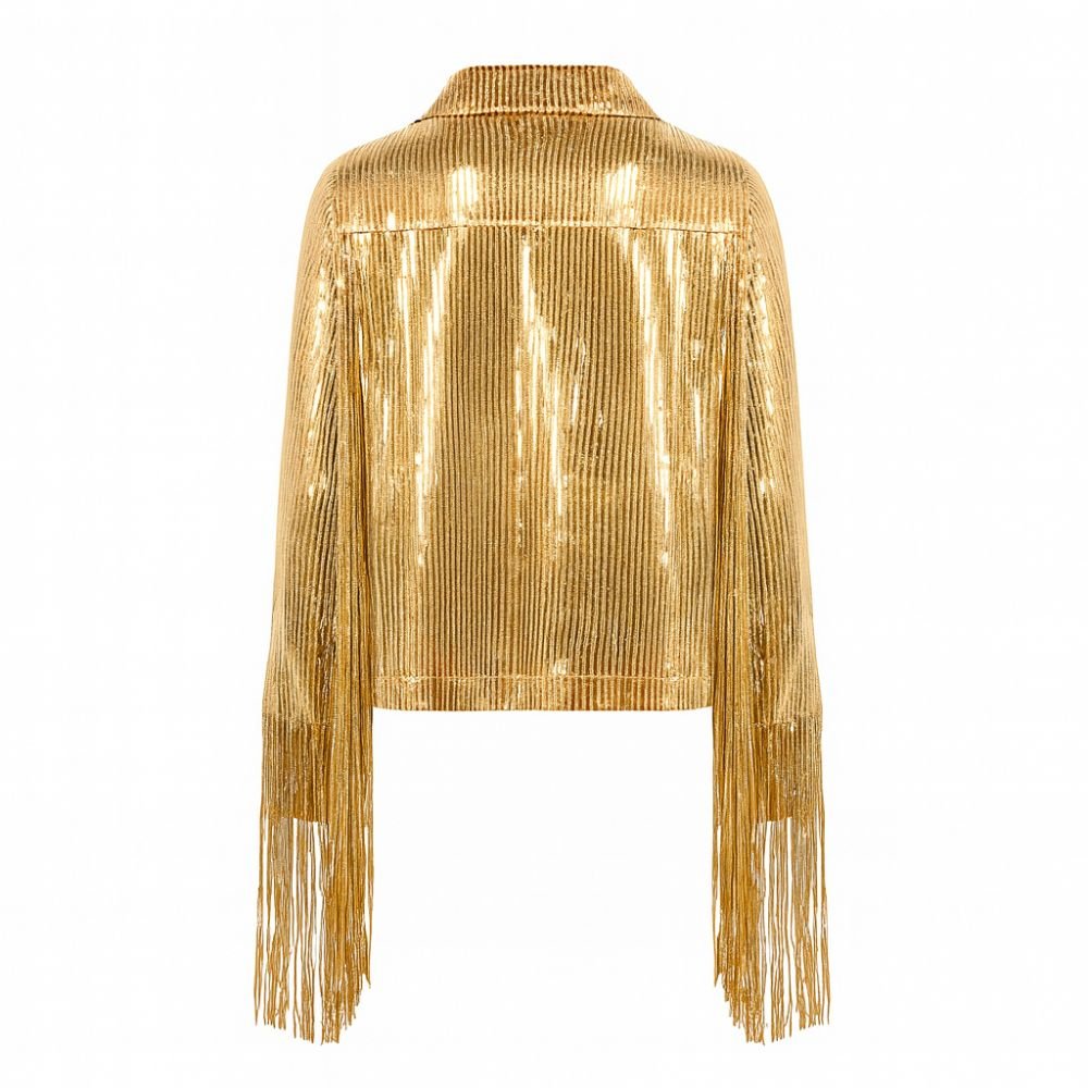 Fringe Sequin Top Gold Statement Party Festival Elegant Style