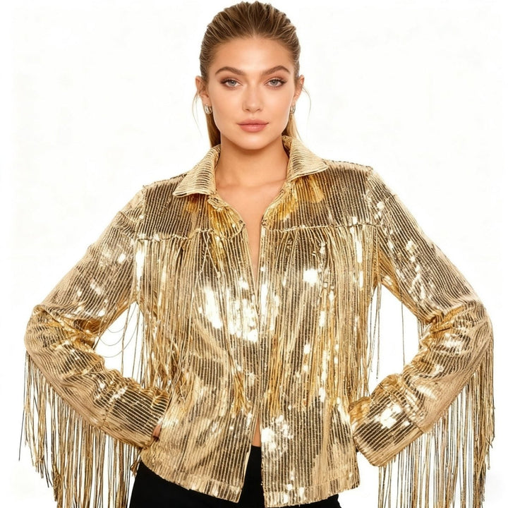 Fringe Sequin Top Gold Statement Party Festival Elegant Style