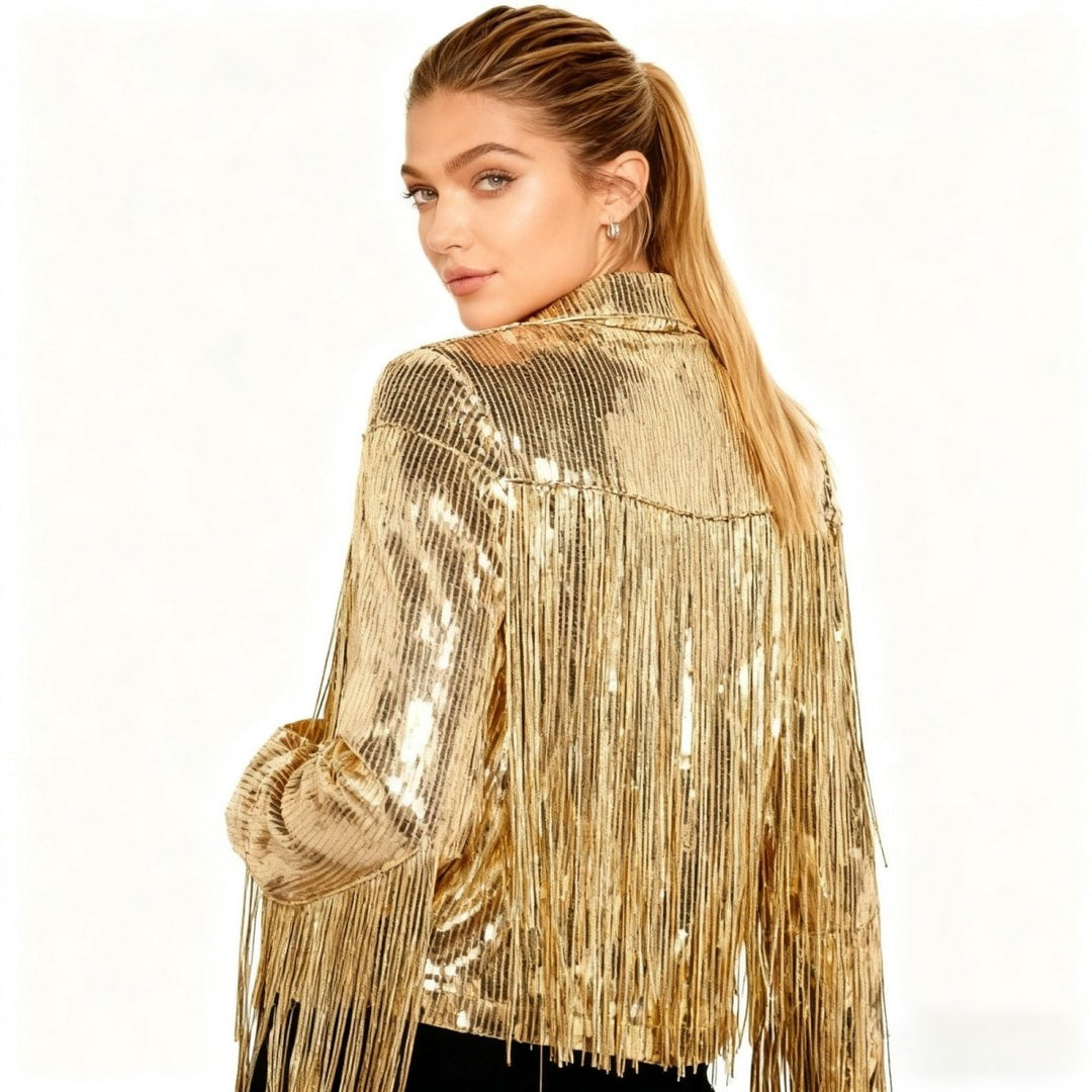 Fringe Sequin Top Gold Statement Party Festival Elegant Style