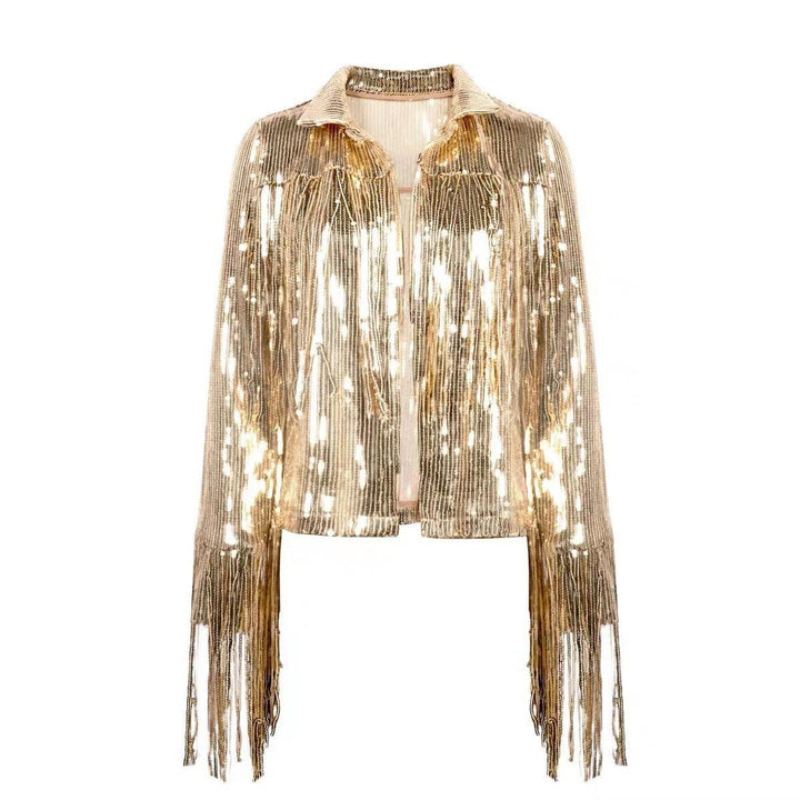 Fringe Sequin Top Gold Statement Party Festival Elegant Style