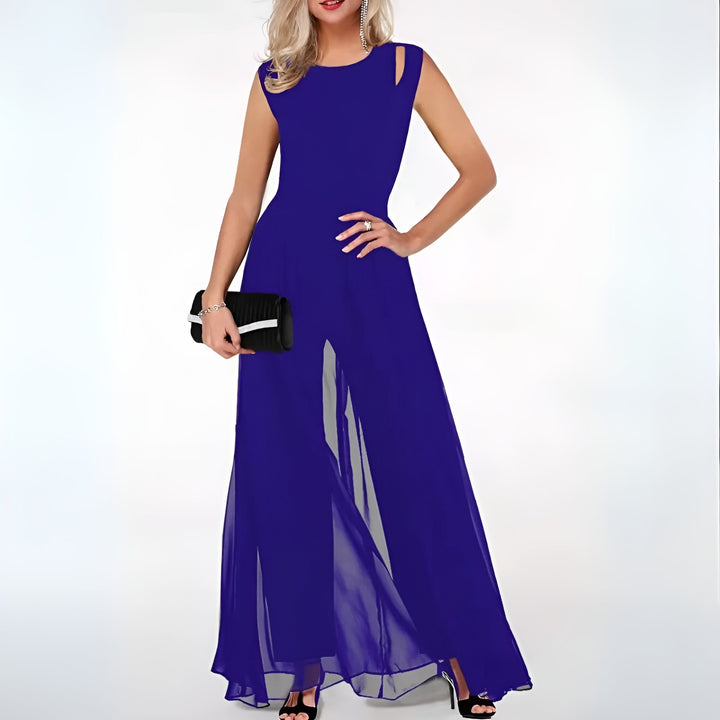 Jumpsuit Sheer Overlay Elegant Fit Evening Style