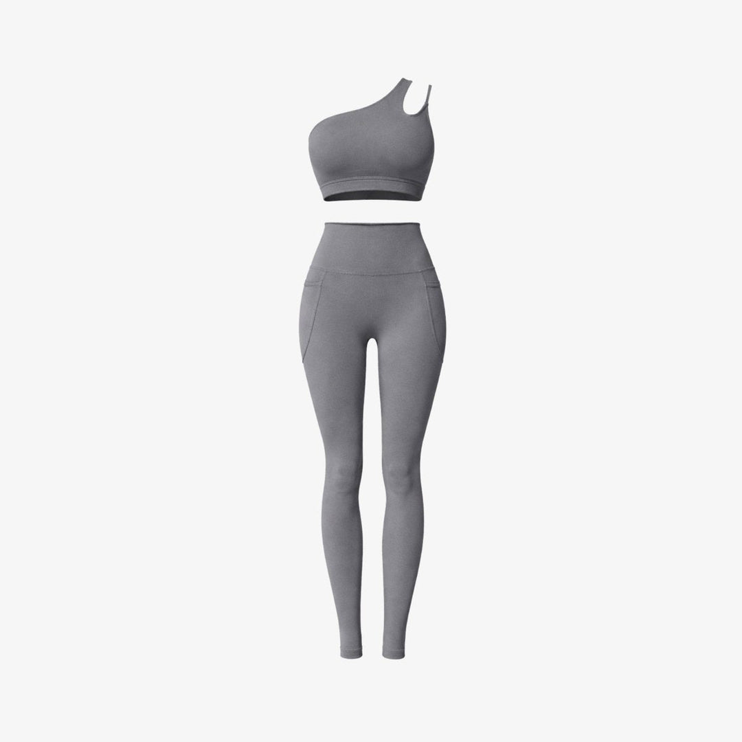 Two Piece Set One Shoulder Sports Bra High Waist Leggings Activewear Set