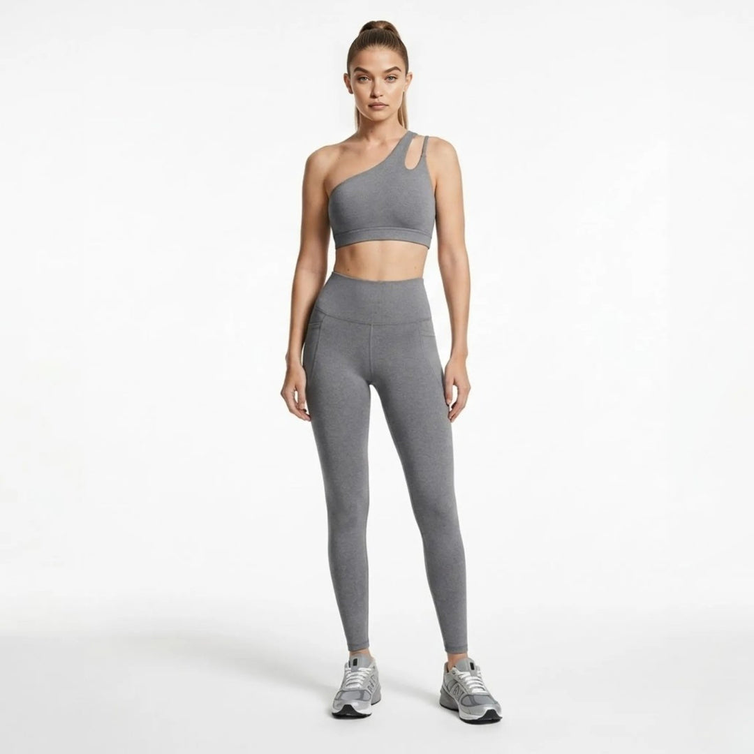Two Piece Set One Shoulder Sports Bra High Waist Leggings Activewear Set