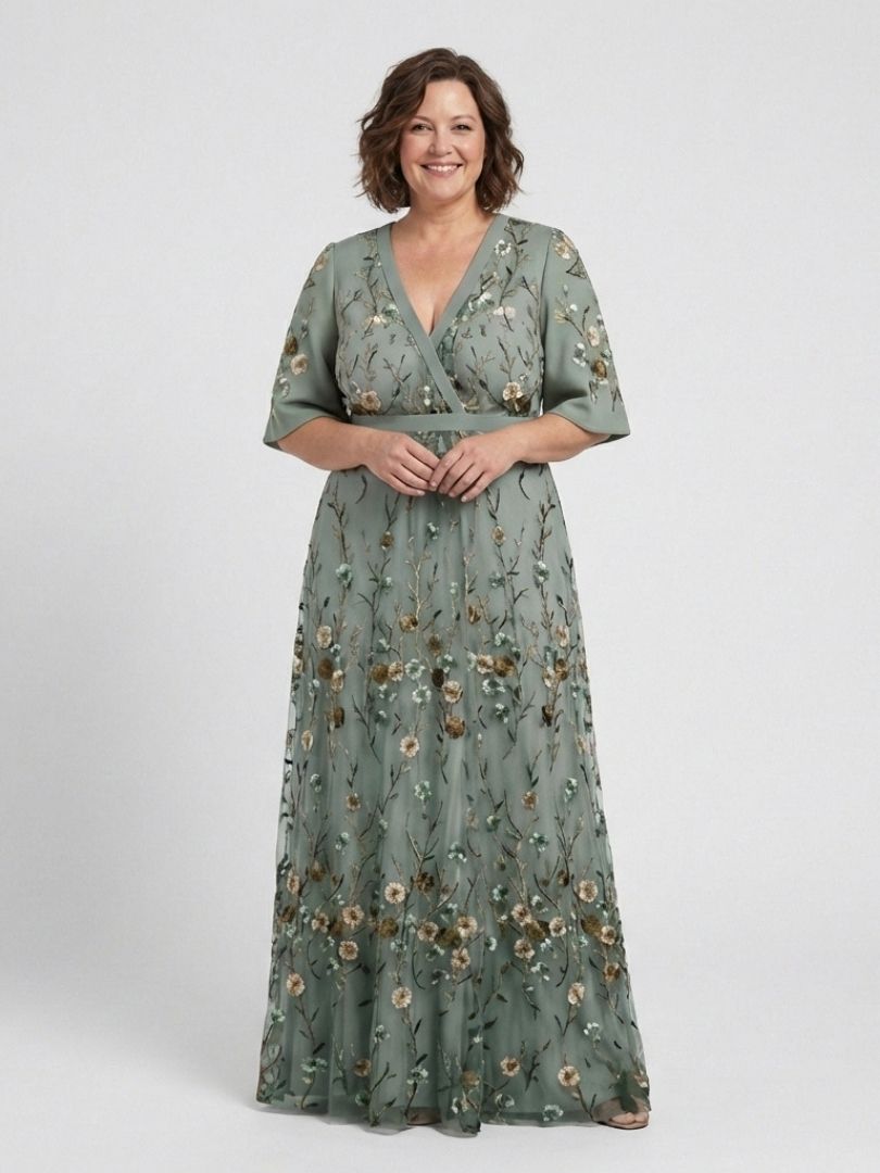 V Neck Midi Dress Floral Pattern Elegant Feminine Style
