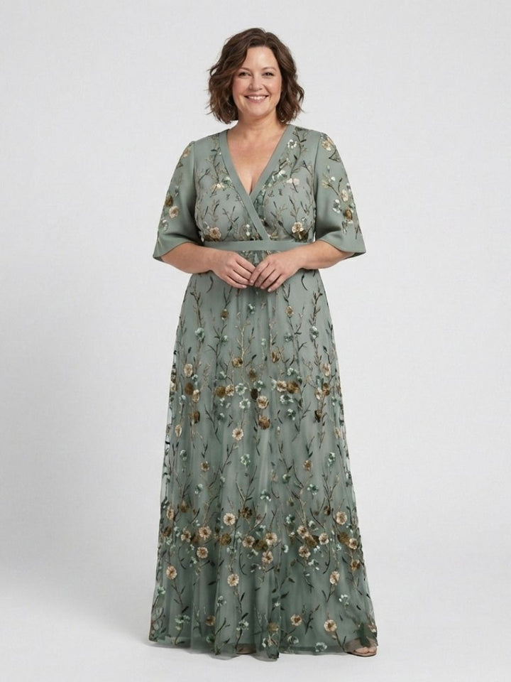 V Neck Midi Dress Floral Pattern Elegant Feminine Style