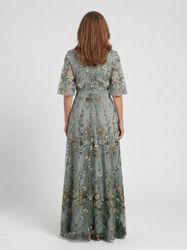 V Neck Midi Dress Floral Pattern Elegant Feminine Style