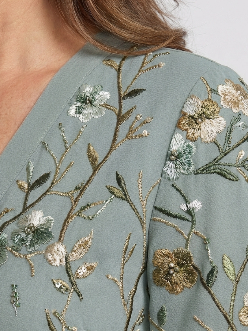 V Neck Midi Dress Floral Pattern Elegant Feminine Style
