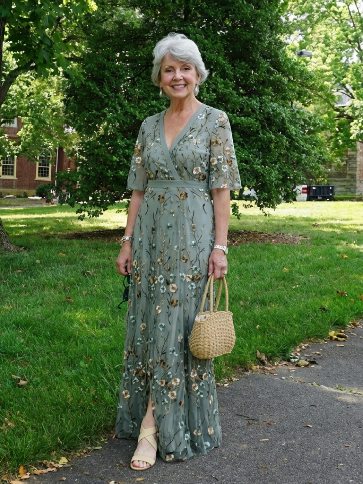 V Neck Midi Dress Floral Pattern Elegant Feminine Style