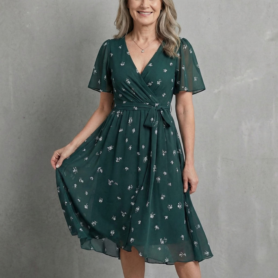 Midi Dress Fluid Silhouette V Neck Elegant Feminine Style