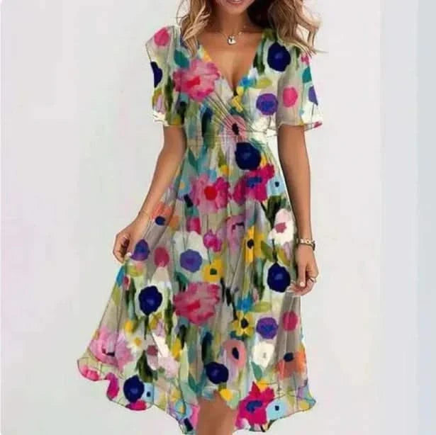 Midi Dress Fluid Silhouette V Neck Elegant Feminine Style