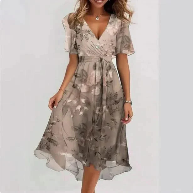 Midi Dress Fluid Silhouette V Neck Elegant Feminine Style