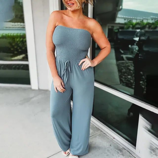Strapless Jumpsuit Relaxed Fit Wide Leg Casual Summer Style