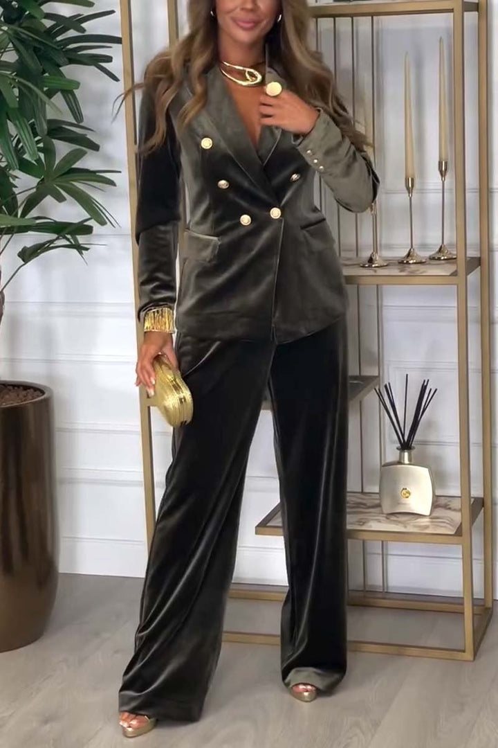 Two Piece Suit Women Tailored Blazer Wide Leg Trousers Elegant Style