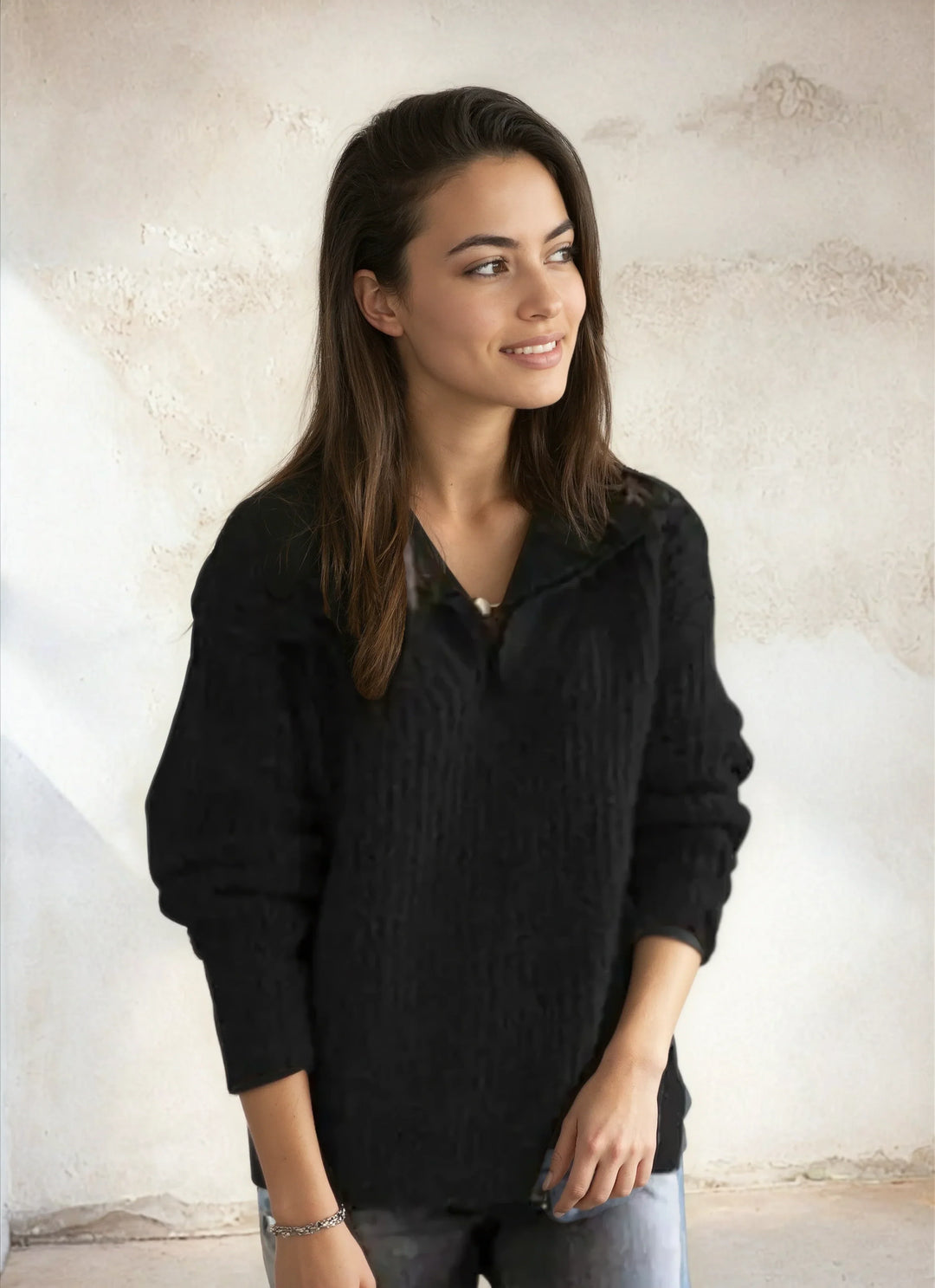 Womens V Neck Blouse with Long Sleeves and Relaxed Fit