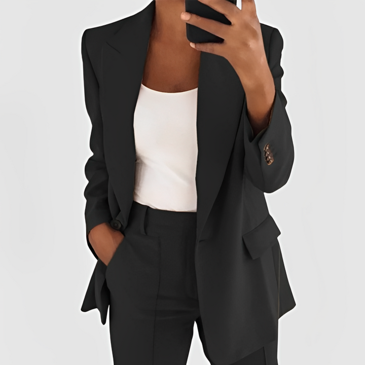 Two Piece Suit Blazer Tailored Trousers Elegant Office Style