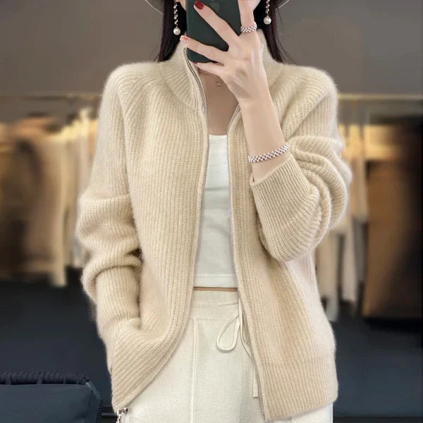 Womens Knitted Quarter Zip Jumper with High Neck and Relaxed Fit