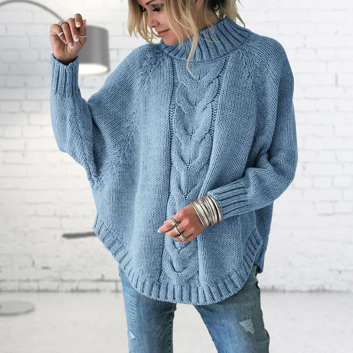 Womens Cable Knit Turtleneck Jumper with Relaxed Fit and Ribbed Detail