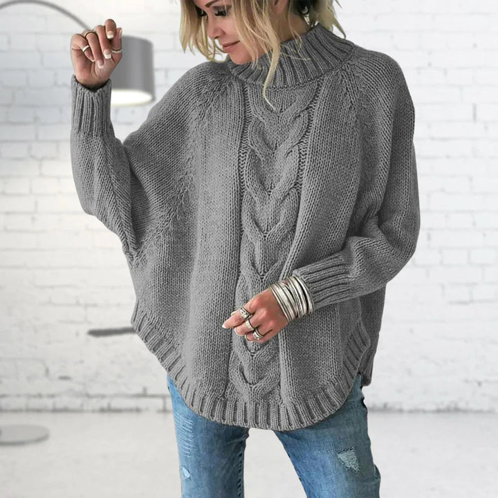 Womens Cable Knit Turtleneck Jumper with Relaxed Fit and Ribbed Detail