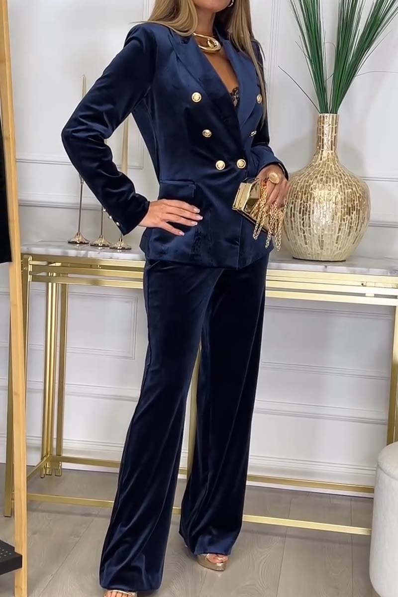 Two Piece Suit Women Tailored Blazer Wide Leg Trousers Elegant Style