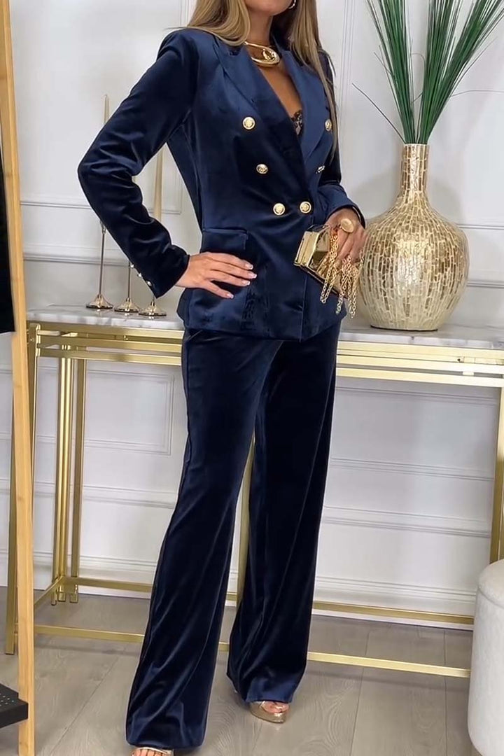 Two Piece Suit Women Tailored Blazer Wide Leg Trousers Elegant Style