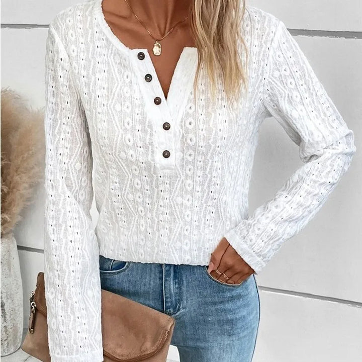 Womens Knitted V Neck Jumper with Button Front and Cable Knit Detail