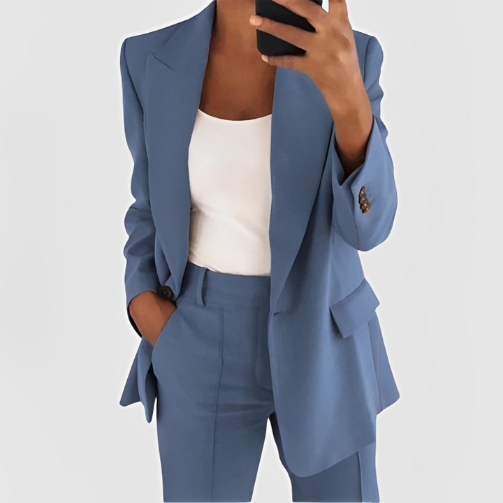 Two Piece Suit Blazer Tailored Trousers Elegant Office Style