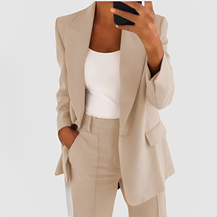 Two Piece Suit Blazer Tailored Trousers Elegant Office Style