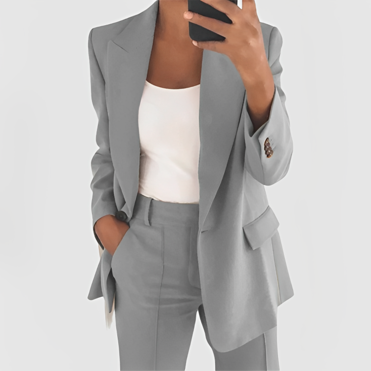 Two Piece Suit Blazer Tailored Trousers Elegant Office Style