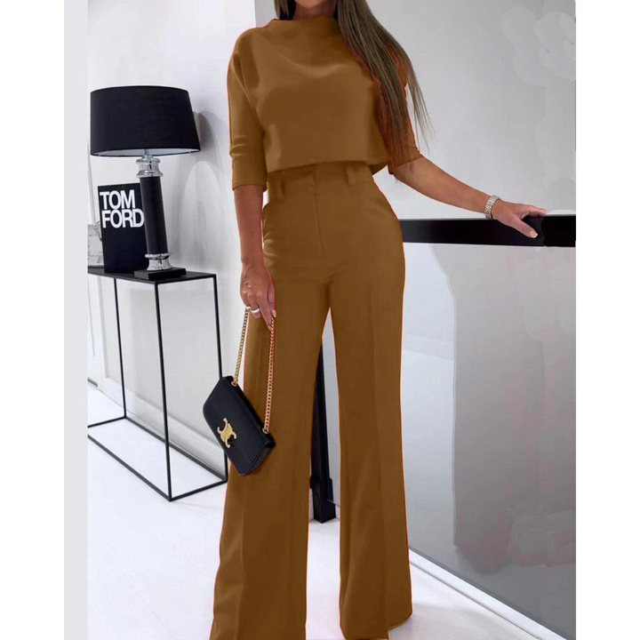 Two Piece Set Short Sleeve Top Wide Leg Trousers Elegant Style