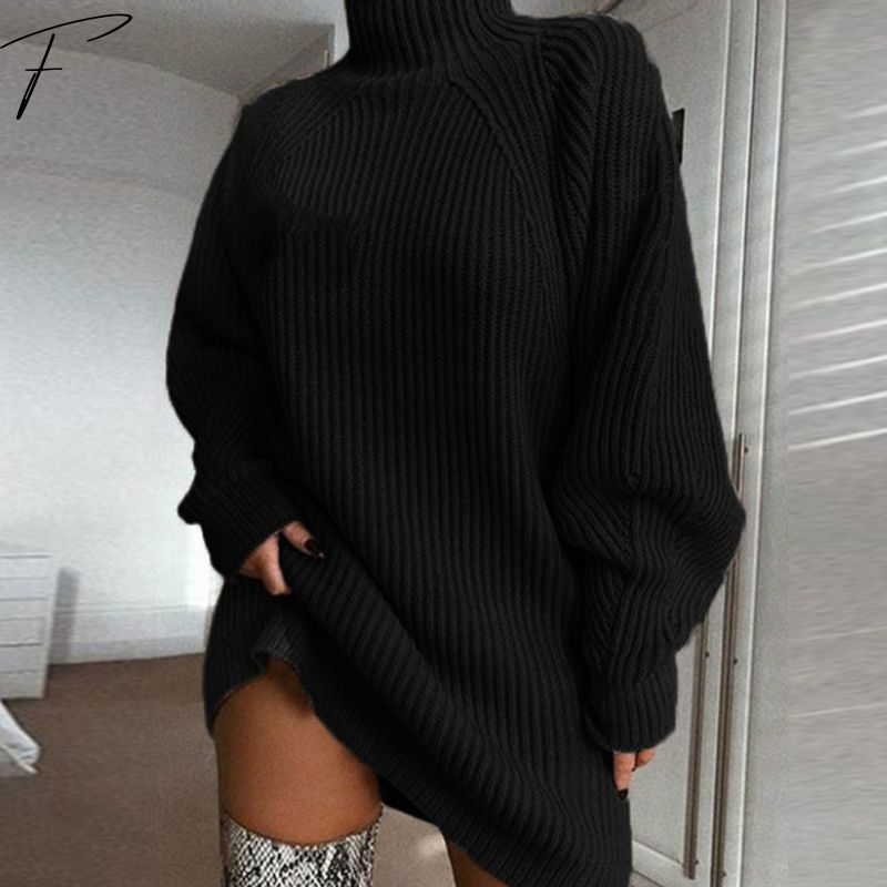 Womens Oversized Turtleneck Jumper with Ribbed Knit and Long Sleeves